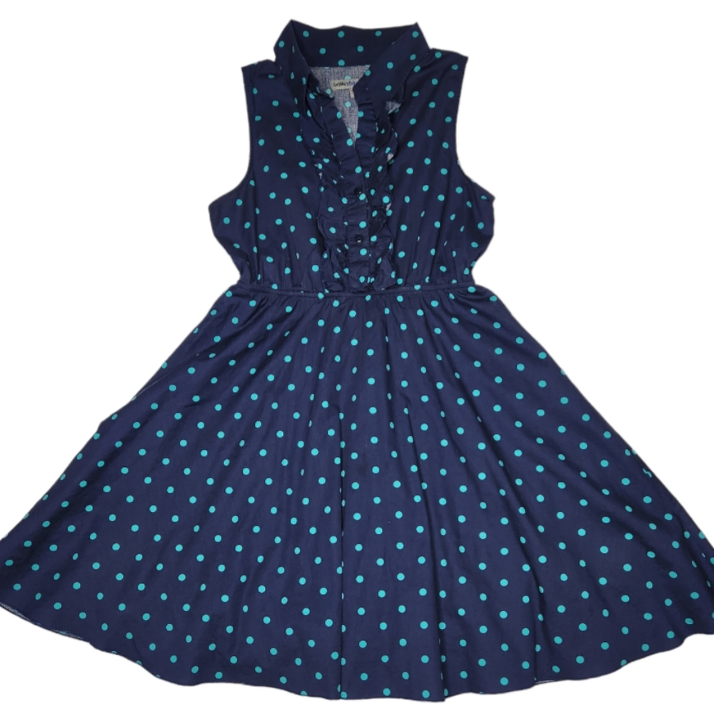 Bailey Blue Dress- Size S - Navy Blue with Polka Dots